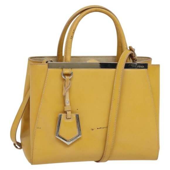 FENDI Hand Bag Leather 2way Yellow Silver Auth bs25136 - Picture 1 of 16